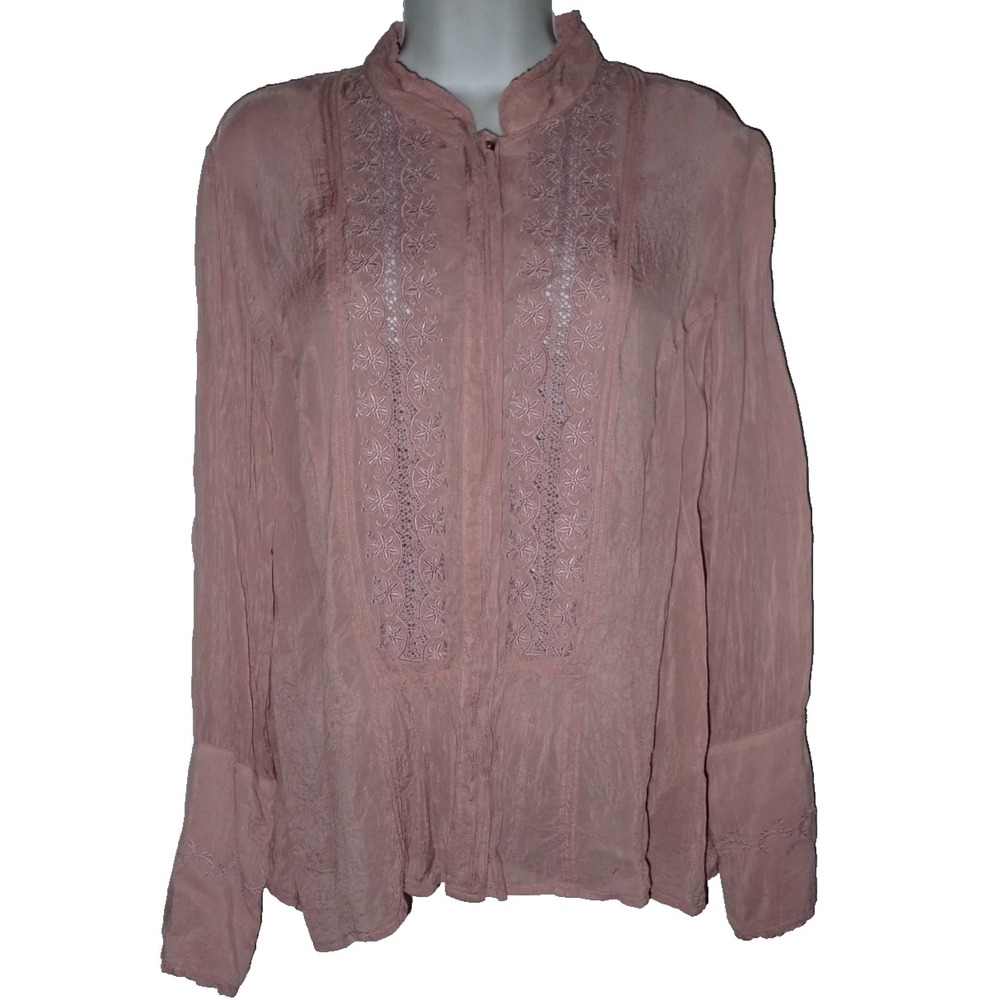 J Jill Victorian Style Lace Button Blouse Size M‎ Rose Pink Feminine Retro Top